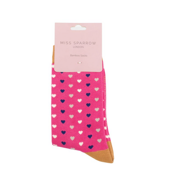 Miss Sparrow Bamboo Ladies Socks - Hearts Hot Pink