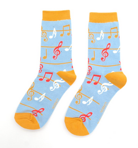 Miss Sparrow Bamboo Ladies Socks - Music Notes Powder Blue
