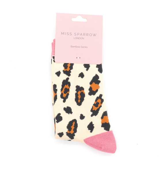 Miss Sparrow Bamboo Ladies Socks -Leopard Spot Cream