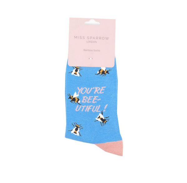 Miss Sparrow Bamboo Ladies Socks - Bee-utiful Sky Blue