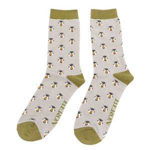 Mr Heron Bamboo Mens Socks - Honey Bees Grey