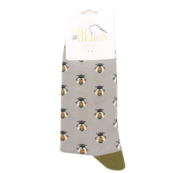 Mr Heron Bamboo Mens Socks - Honey Bees Grey