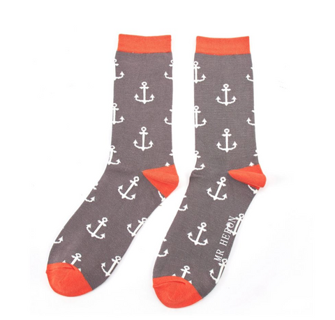 Mr Heron Bamboo Mens Socks - Anchors Grey