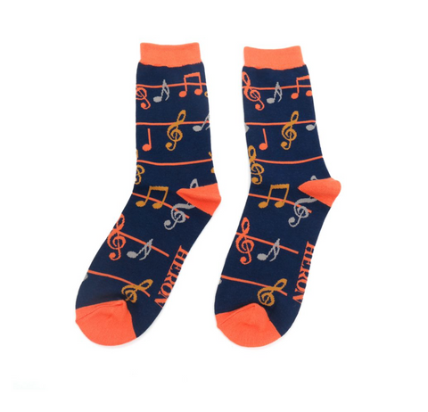 Mr Heron Bamboo Mens Socks - Multicolour Music Notes Navy