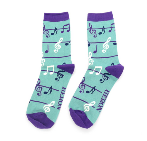 Mr Heron Bamboo Mens Socks - Multicolour Music Notes Green