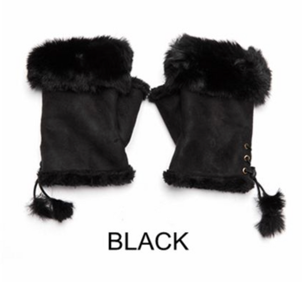 Fingerless Gloves with Faux Fur Cuff