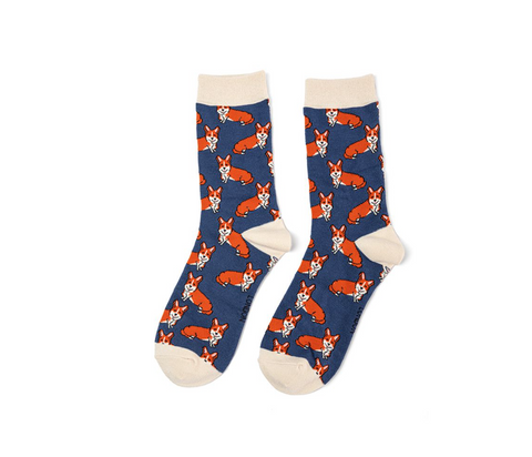 Miss Sparrow Bamboo Ladies Socks - Corgis Navy