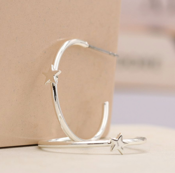 Peace of Mind Silver plated open hoop and star earrings