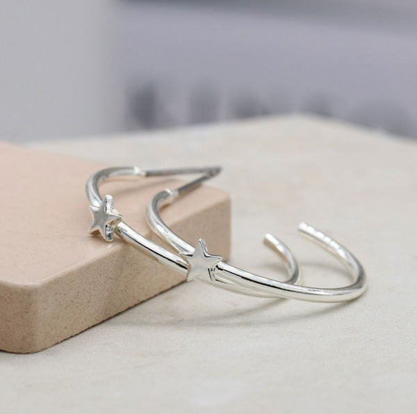 Peace of Mind Silver plated open hoop and star earrings