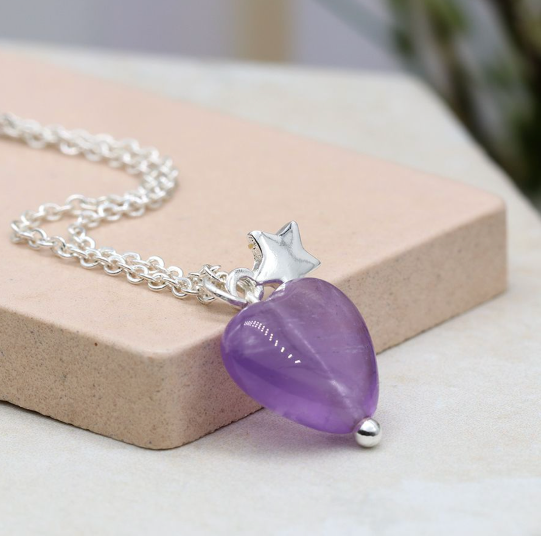 Peace of Mind Silver Plated star and amethyst heart necklace