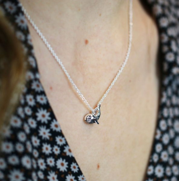 Peace of Mind Silver plated and grey enamel whale necklace