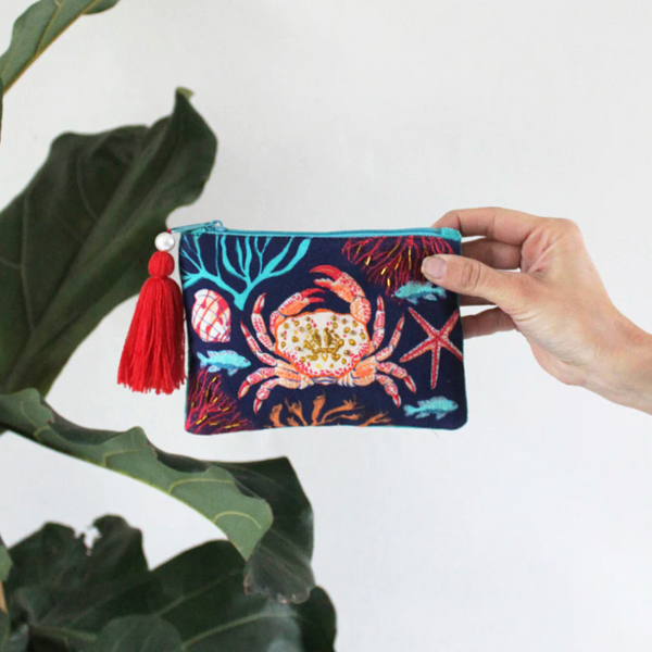 House of Disaster Cotton Embroidered Crab Coin Purse