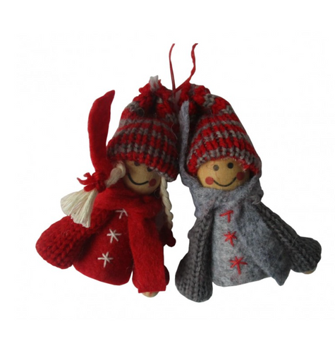Christmas Grey or Red Scandi Doll Hanging Decoration