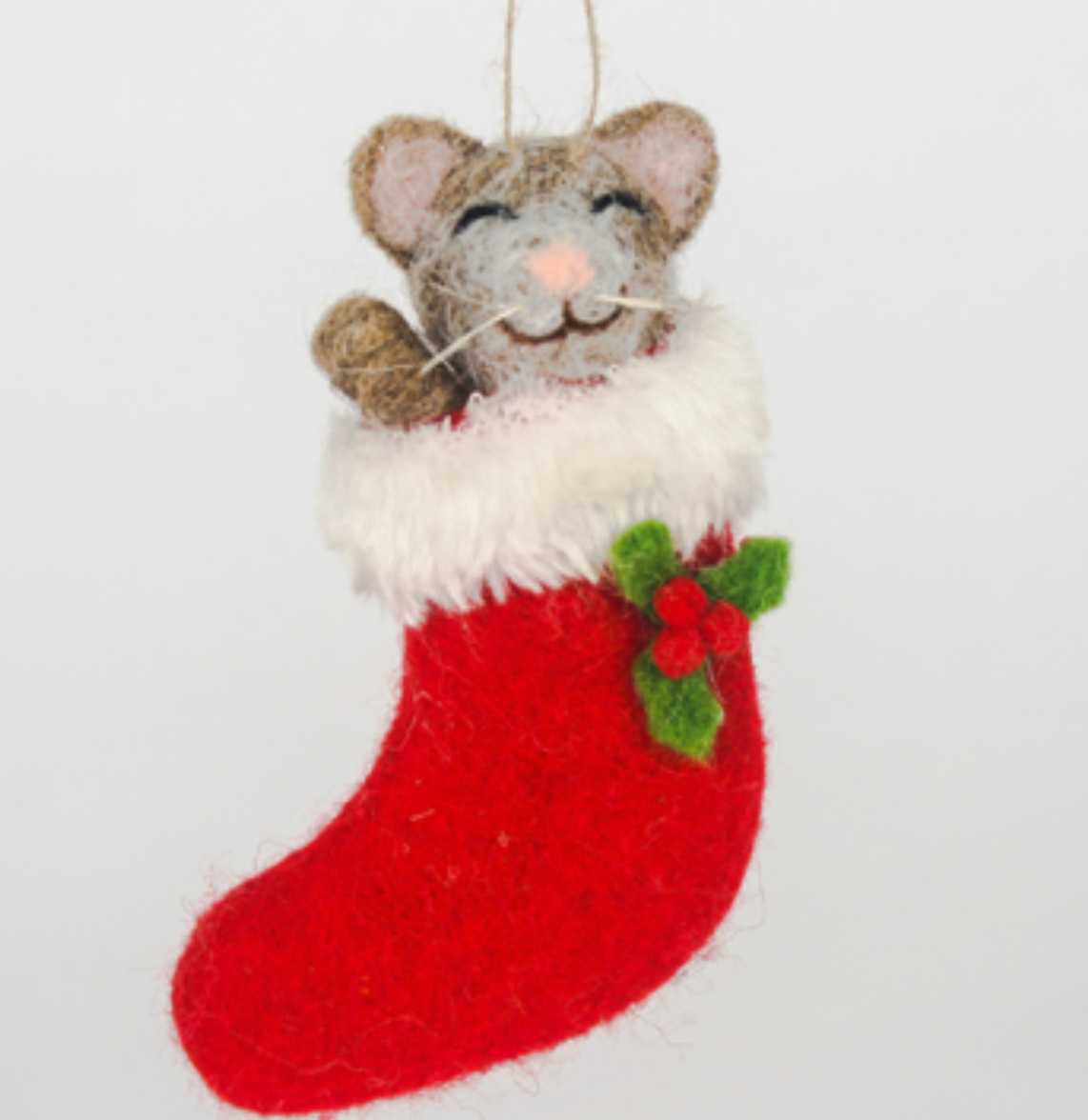Christmas Decoration Felt Cat in Stocking