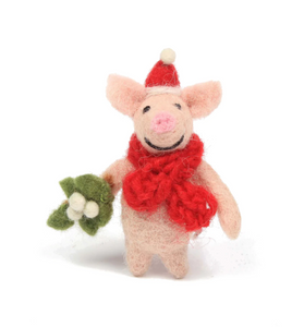 Christmas Decoration Felt Mini Pig with Mistletoe