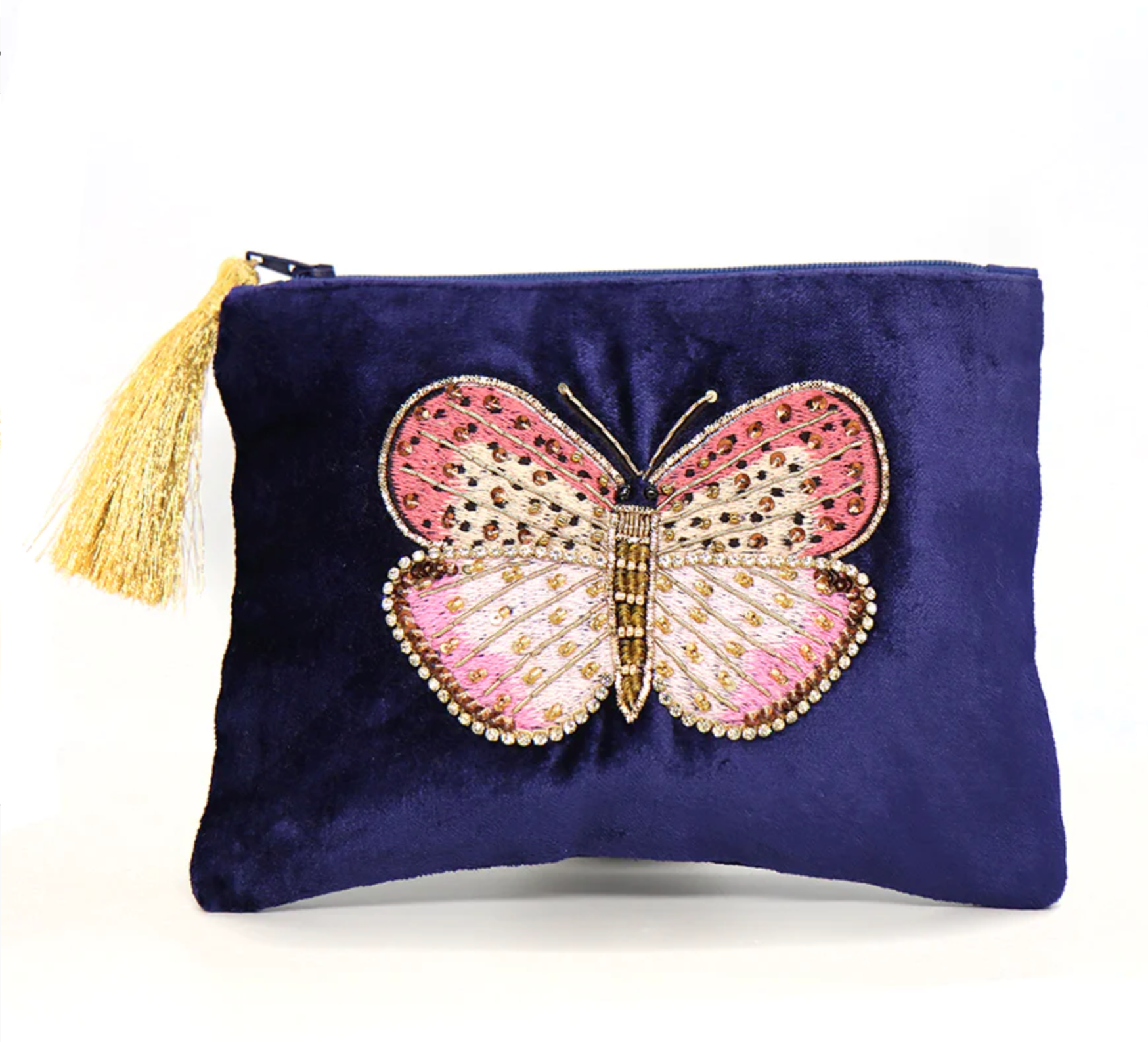 POM Embroidered Butterfly Pouch with Tassel