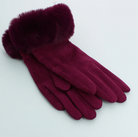 Gina Gloves with Faux Fur Cuff - Aubergine