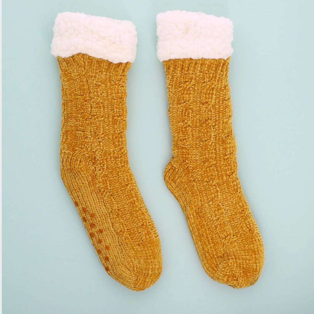 Chenille Ladies Slipper Socks - Ochre