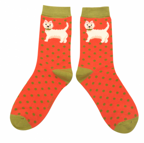 Miss Sparrow Bamboo Ladies Socks - Dogs Burnt Orange