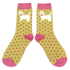 Miss Sparrow Bamboo Ladies Socks - Dogs Moss Green
