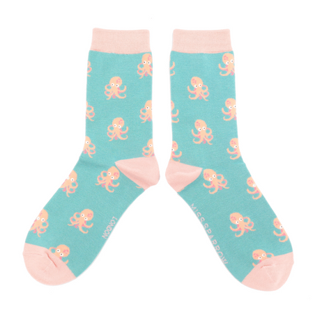 Miss Sparrow Bamboo Ladies Socks - Little Octopus Duck Egg