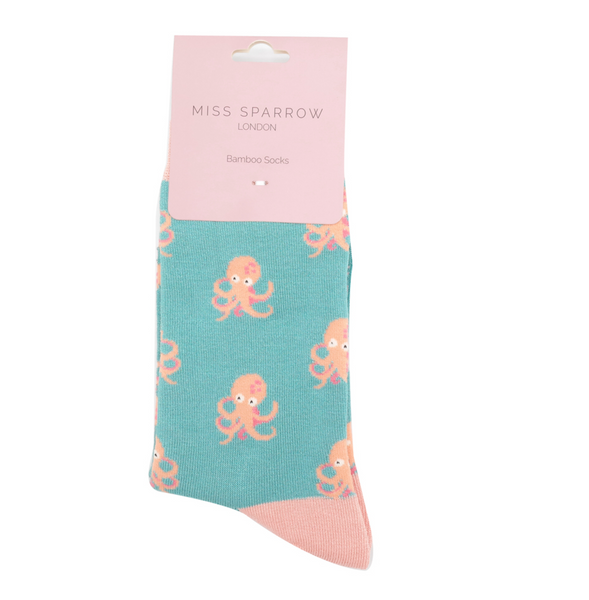 Miss Sparrow Bamboo Ladies Socks - Little Octopus Duck Egg