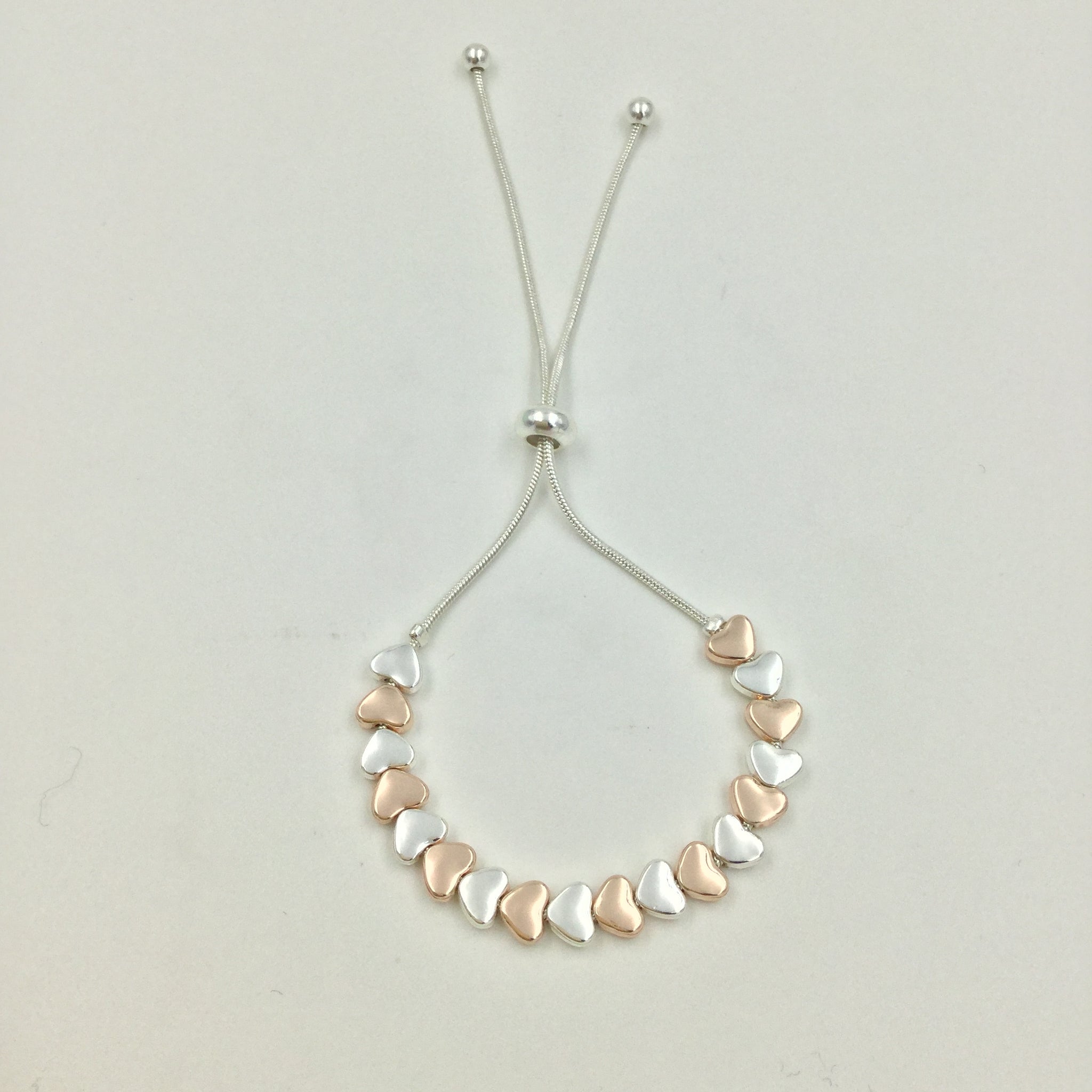 Adjustable Hearts Bracelet - SIlver & Rose Gold Colour