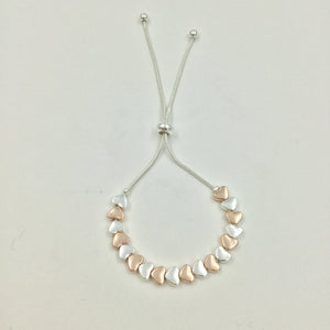 Adjustable Hearts Bracelet - SIlver & Rose Gold Colour