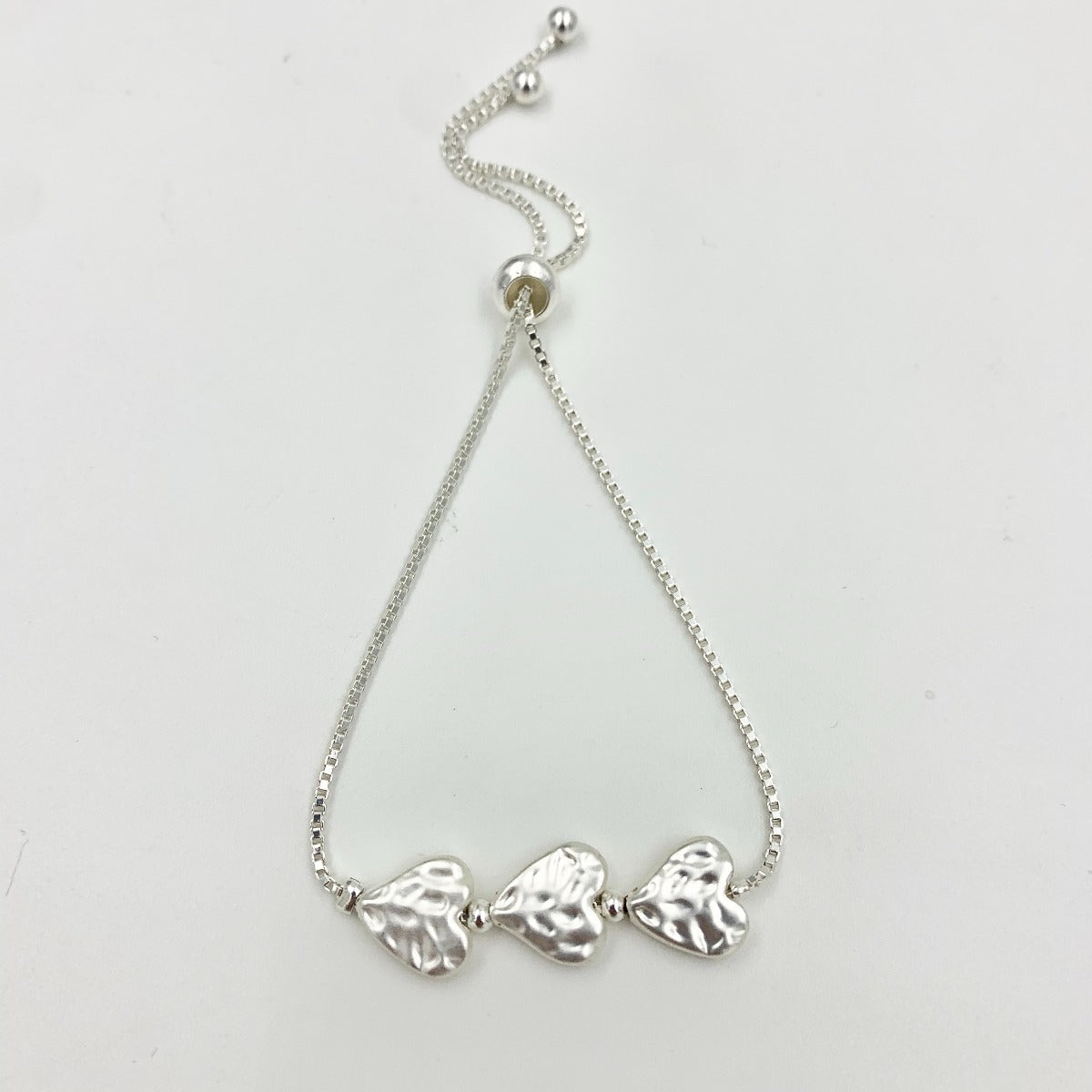 Adjustable Hearts Bracelet - Hammered Hearts